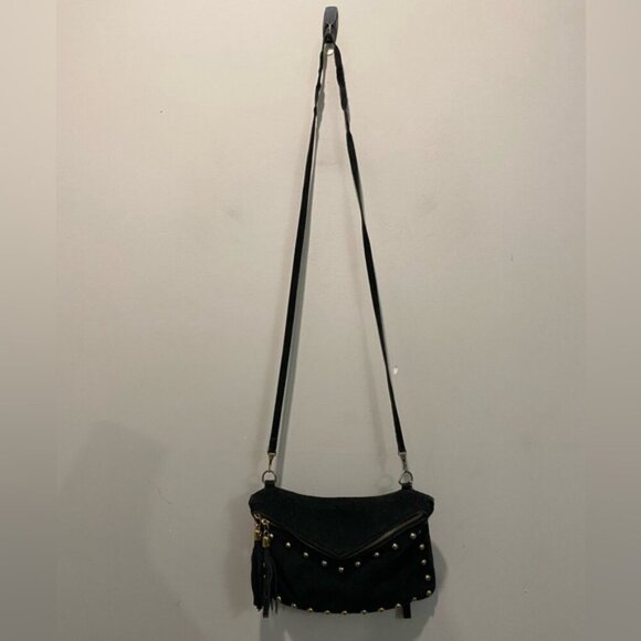 Vintage Black Studded Fringe Crossbody Suede Bag - Picture 3 of 14
